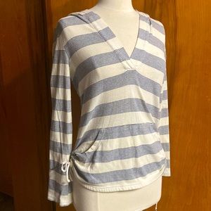 ROXY blue ivory striped hoodie kangaroo pocket side synched Medium